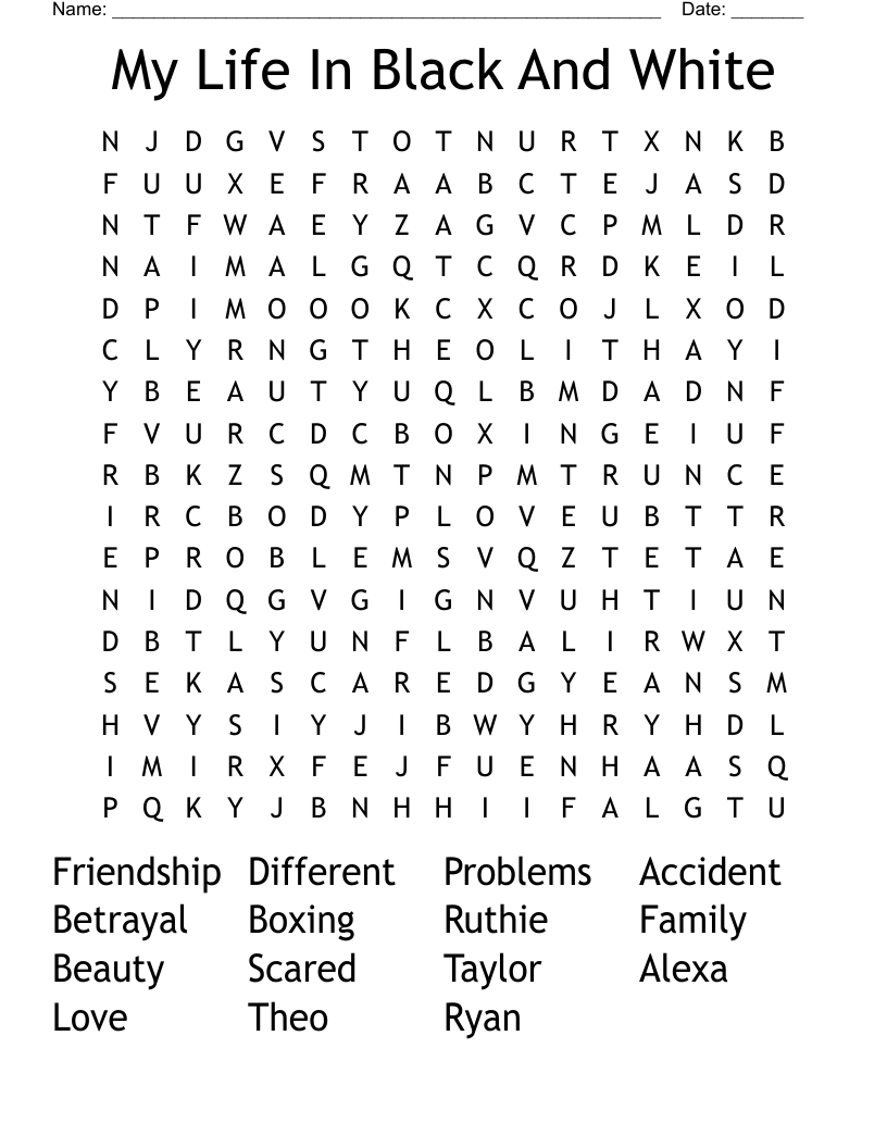 My Life In Black And White Word Search