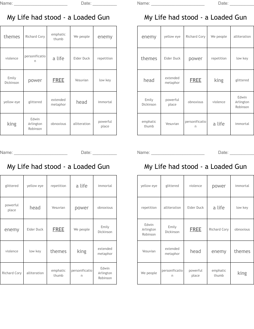 My Life had stood - a Loaded Gun Bingo Cards