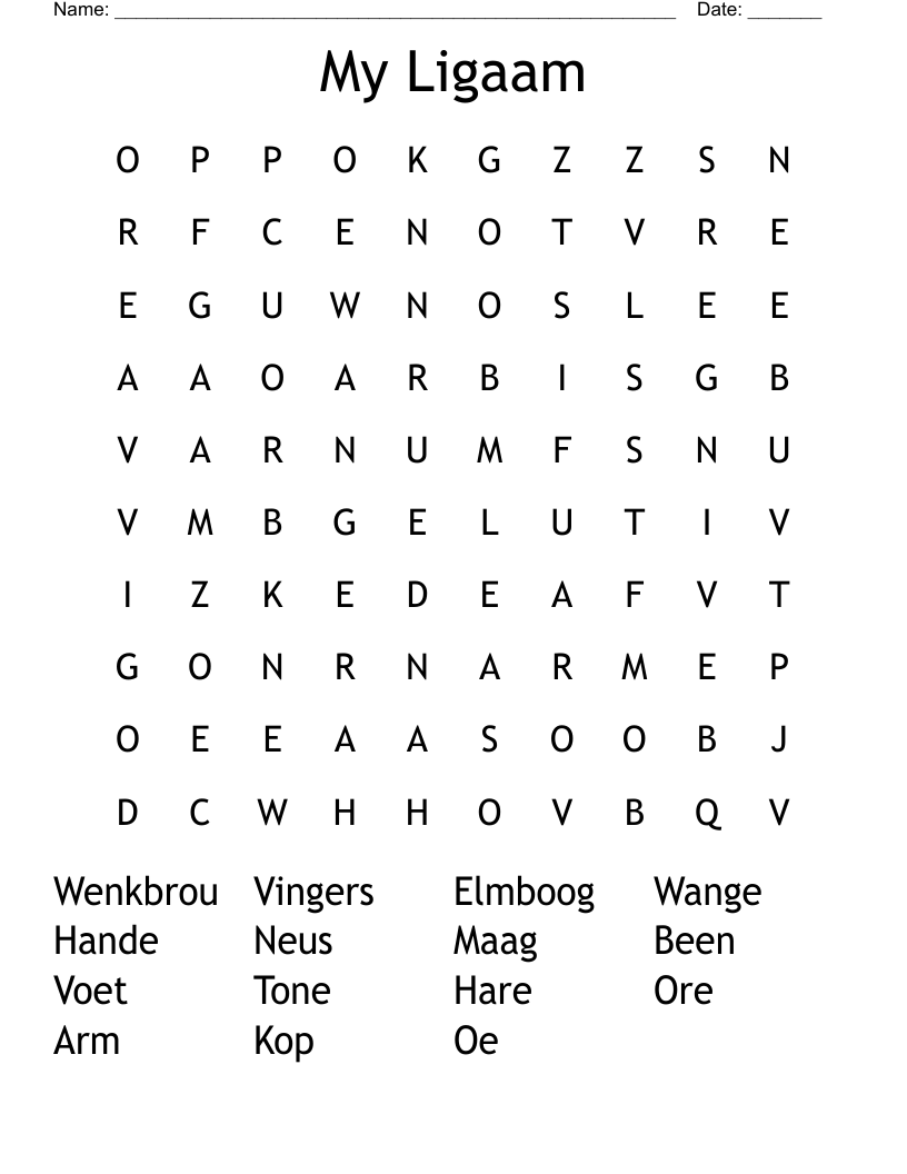 My Ligaam Word Search