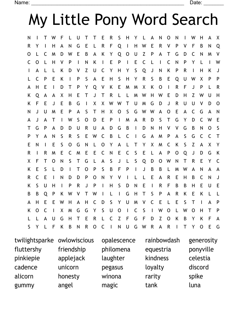 My Little Pony Word Search 