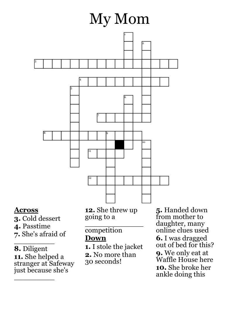 My Mom Crossword