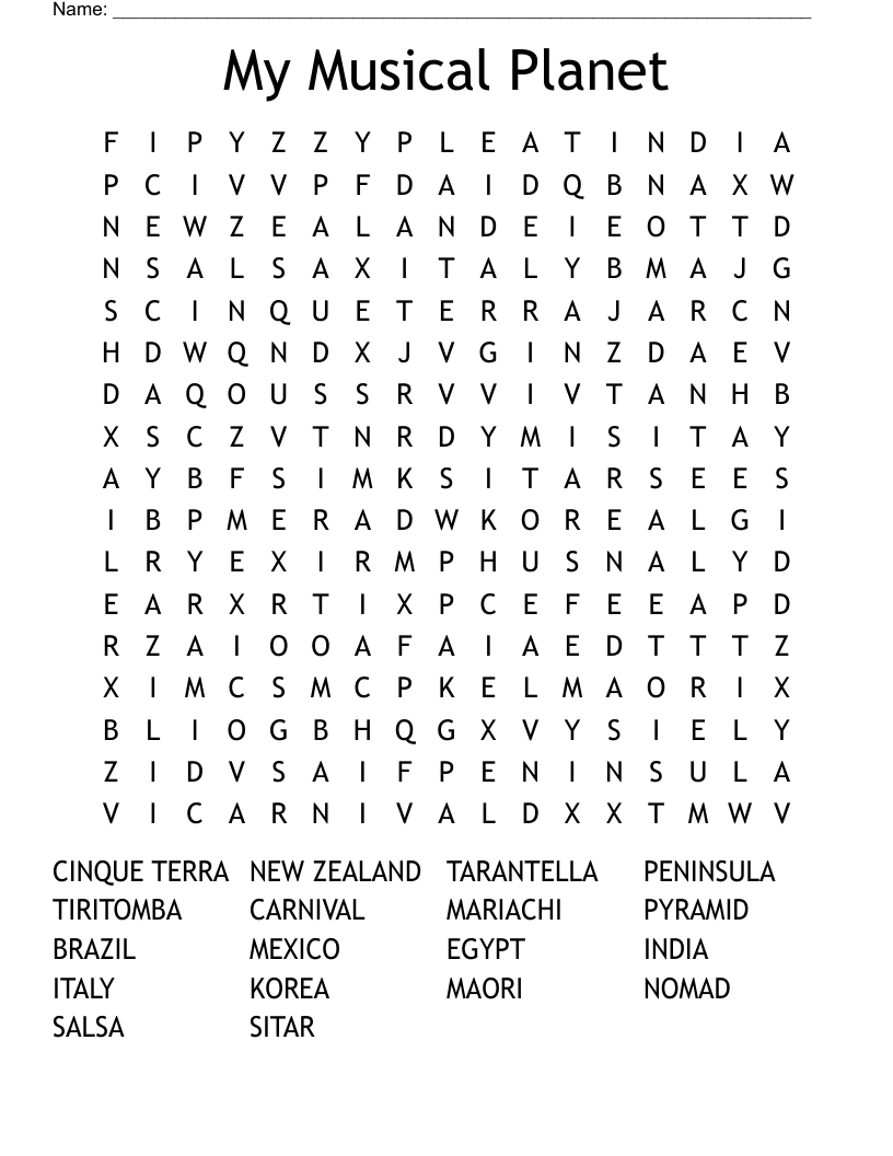 My Musical Planet Word Search