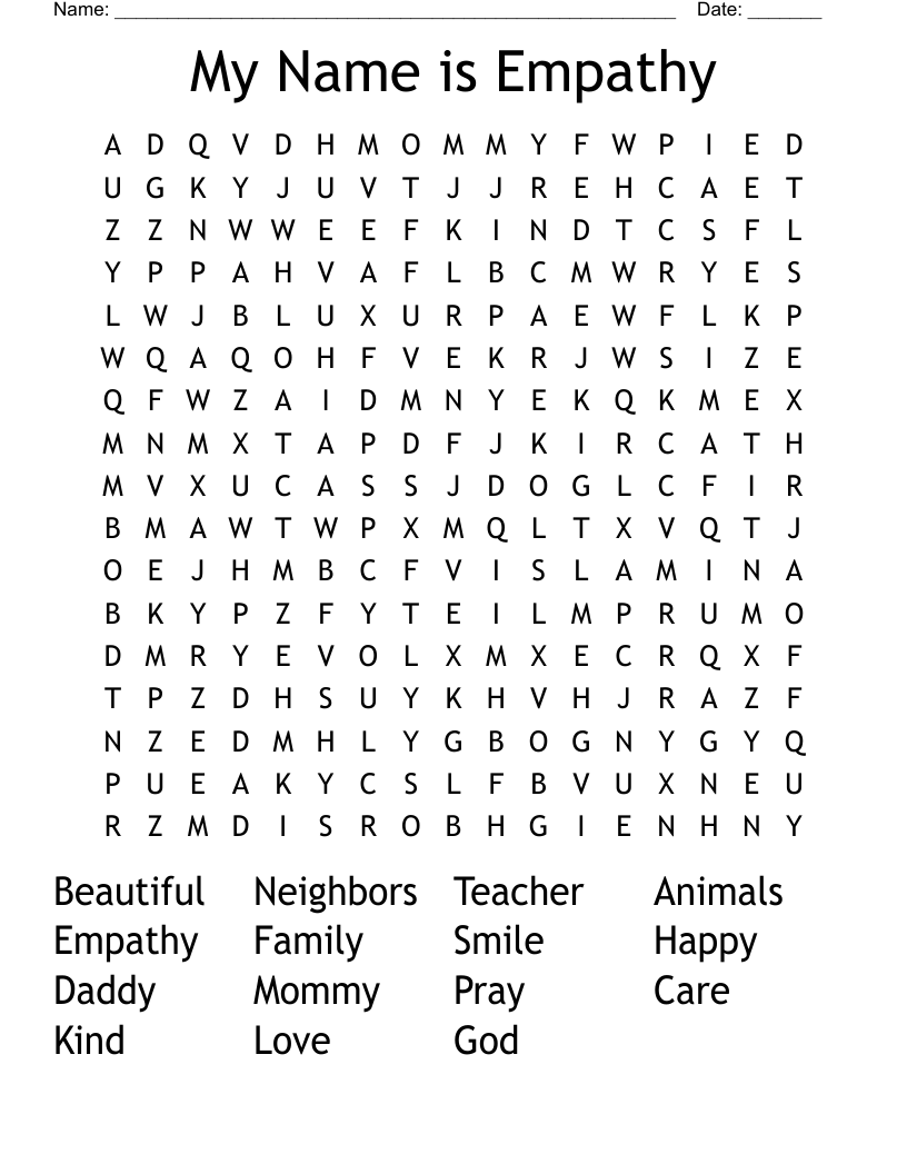 My Name is Empathy  Word Search
