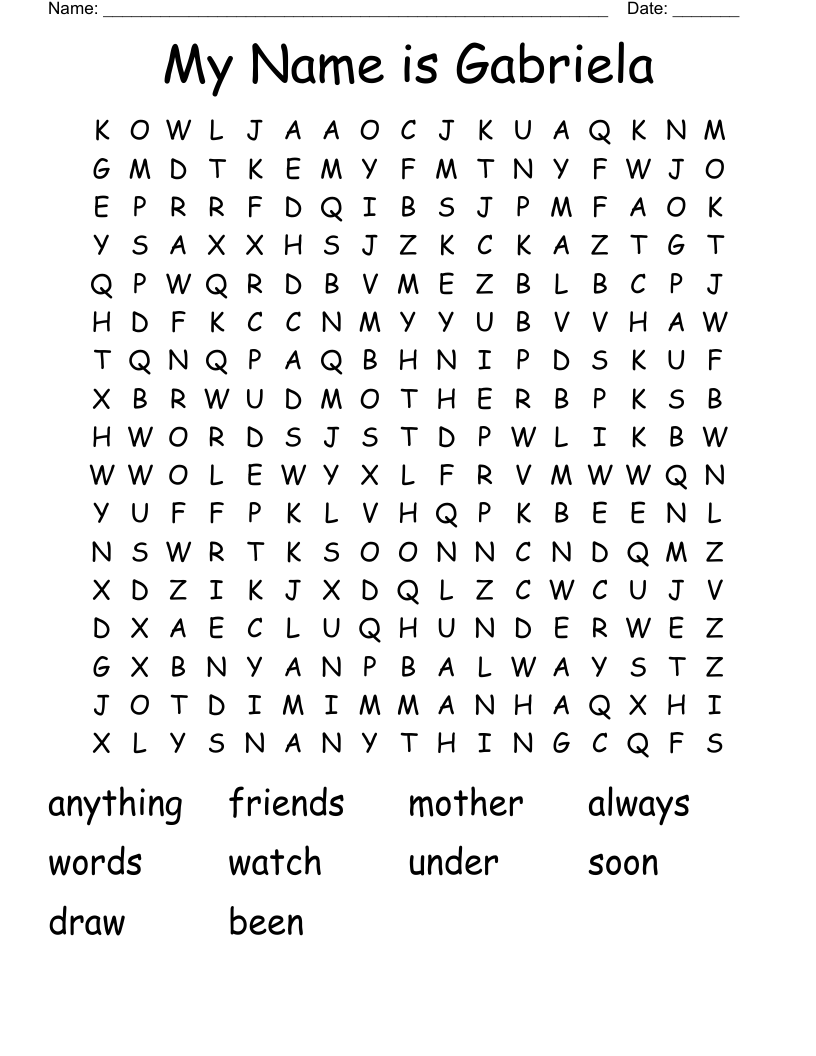 My Name is Gabriela Word Search