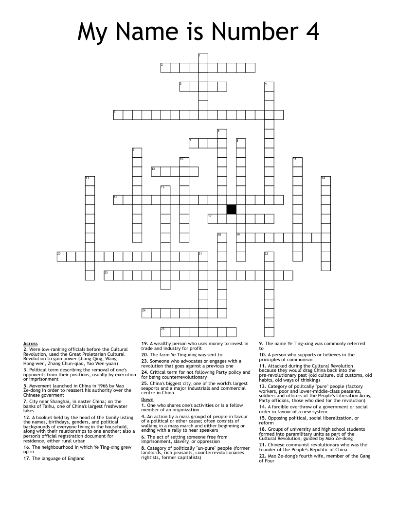 My Name is Number 4 Crossword
