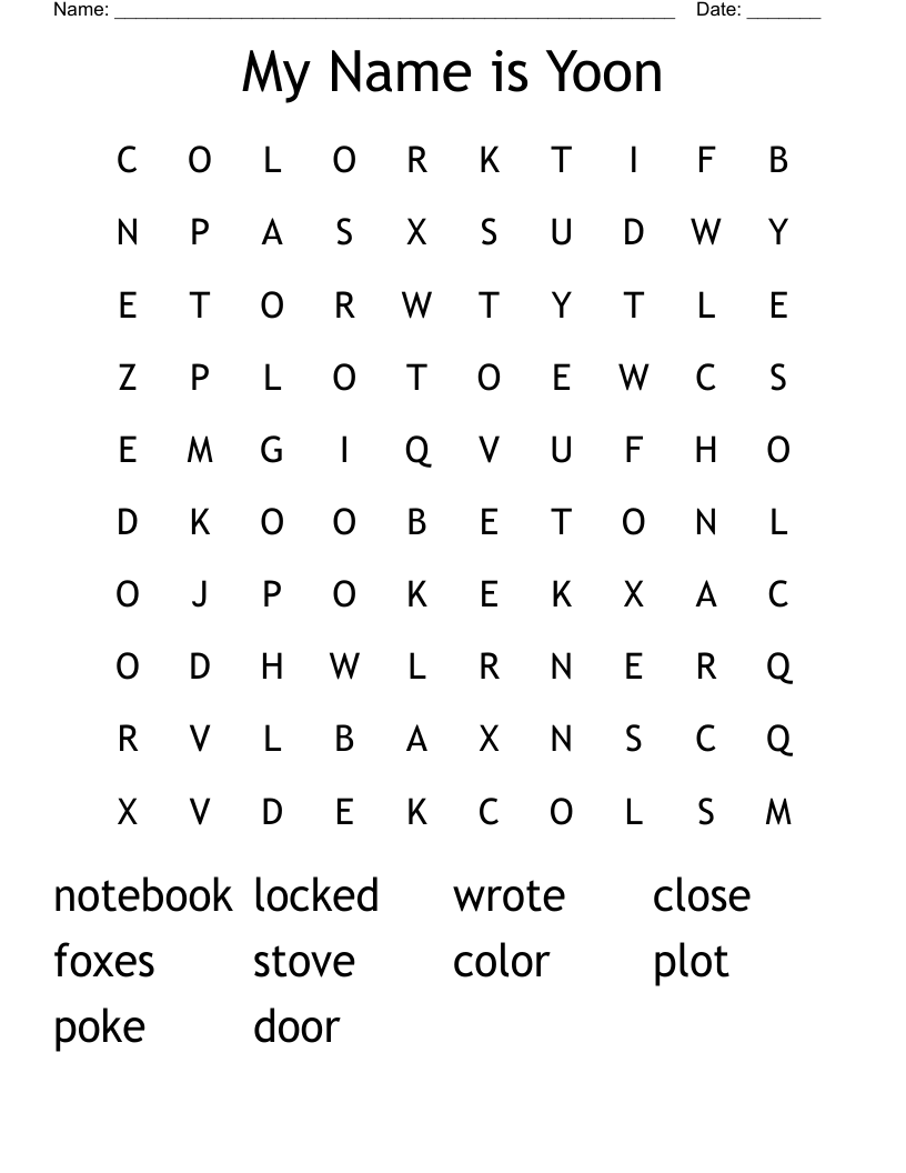 My Name is Yoon Word Search