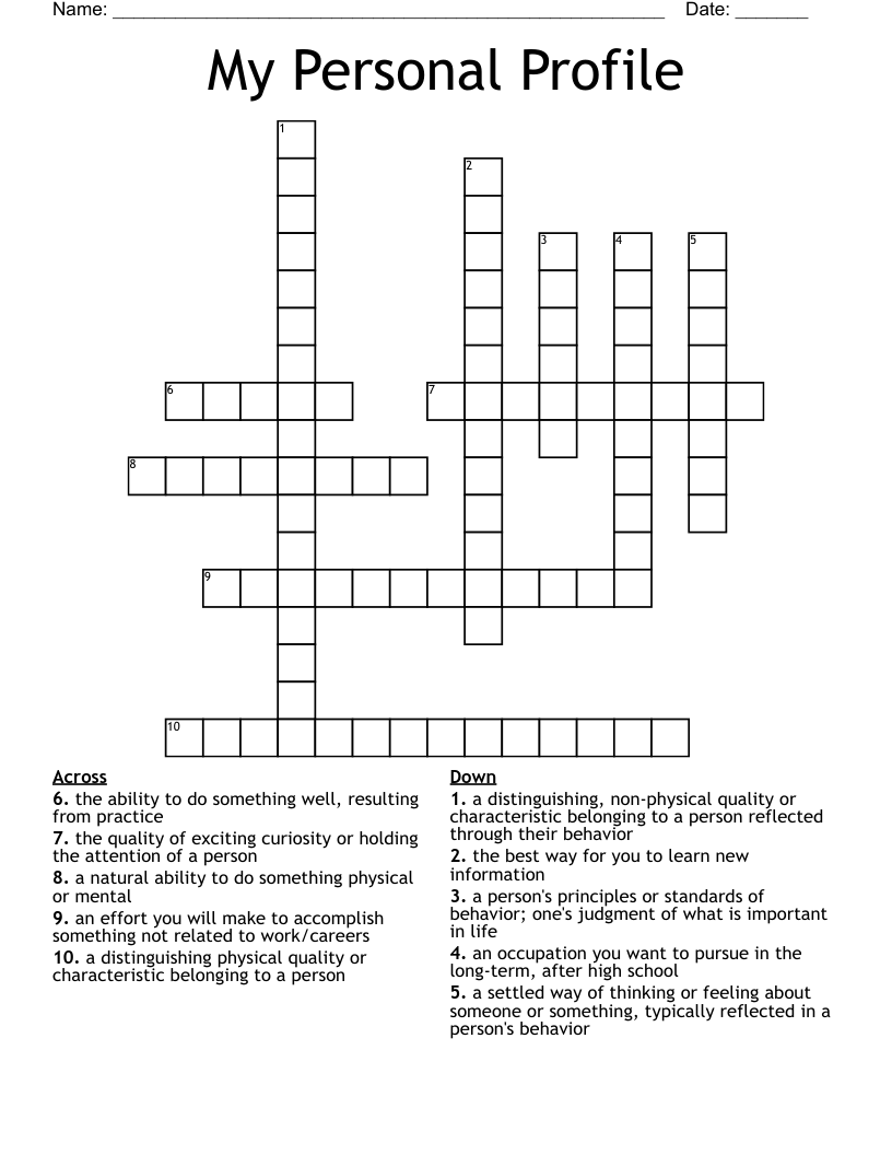 My Personal Profile Crossword