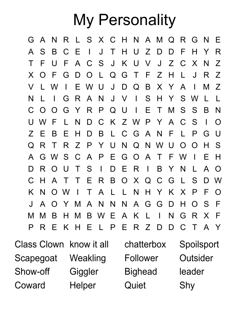 My Personality Word Search