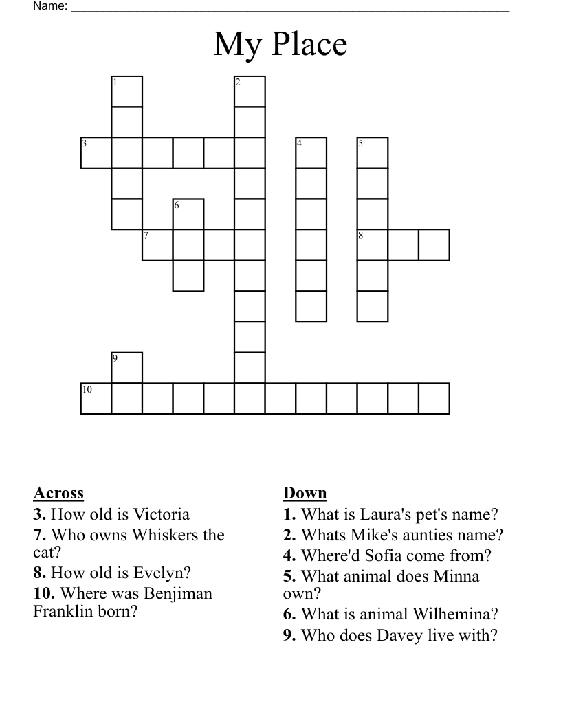 My Place Crossword