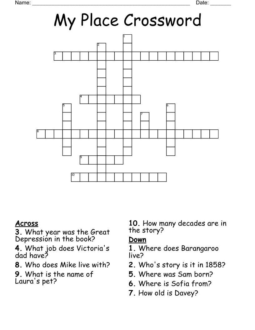 My Place Crossword
