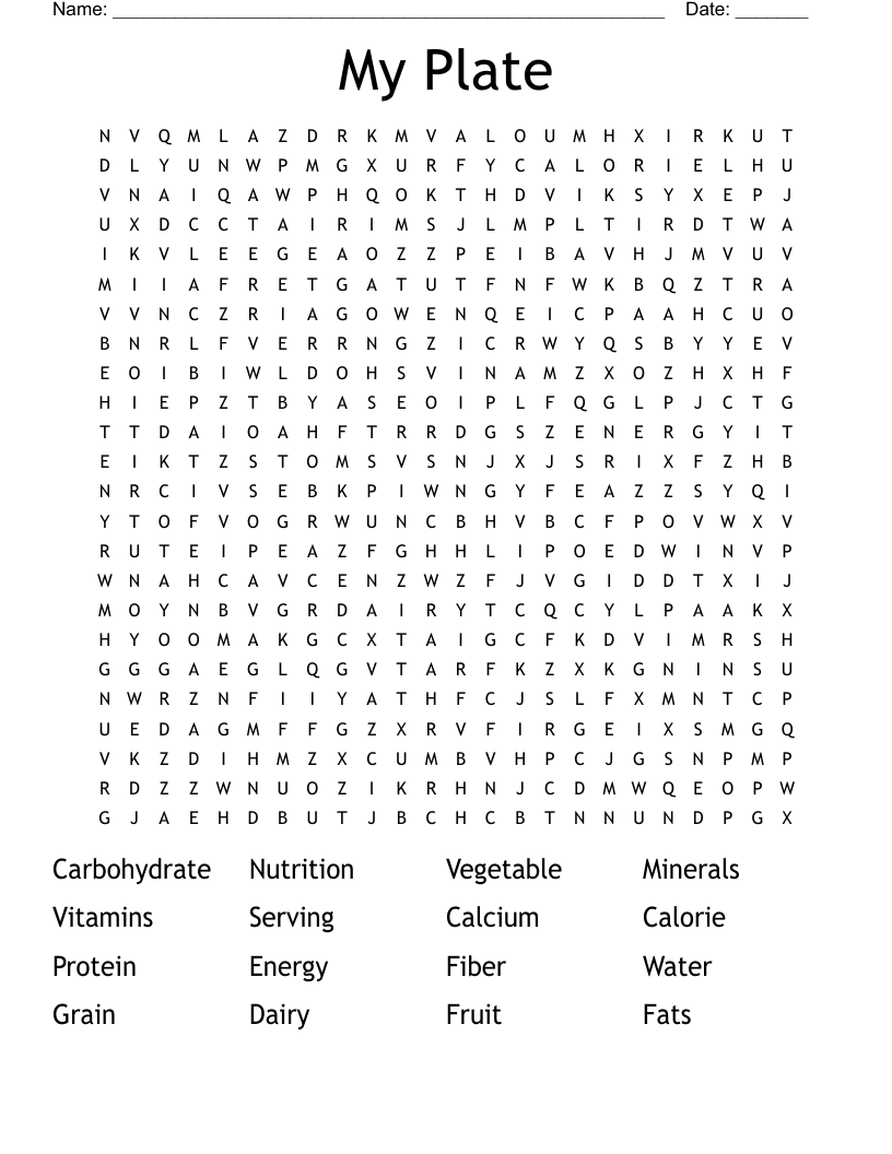 My Plate Word Search