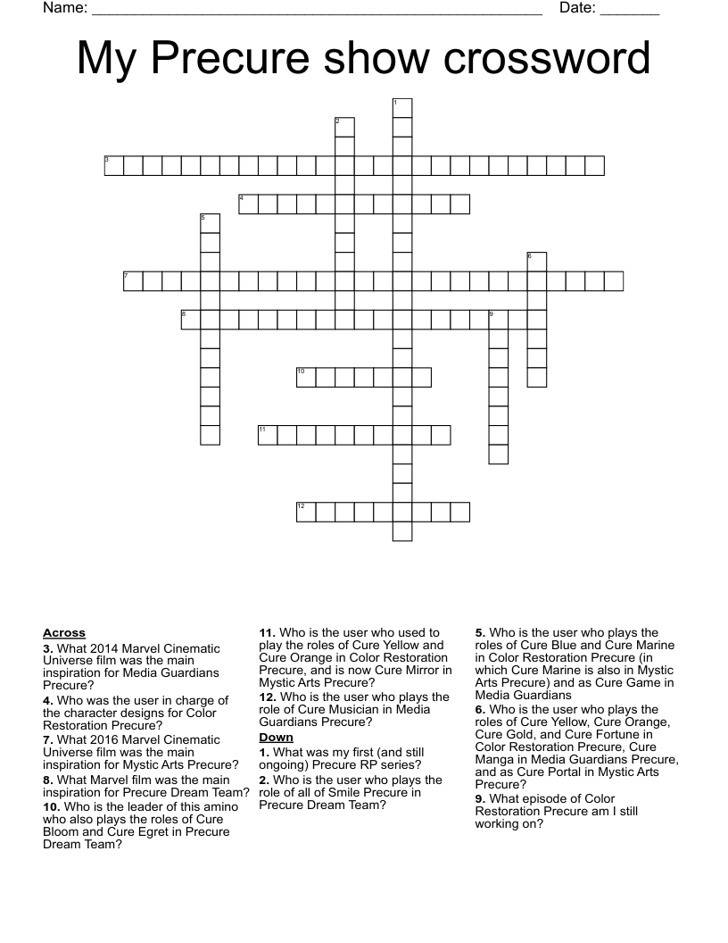 My Precure show crossword