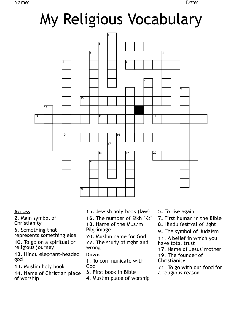 My Religious Vocabulary Crossword
