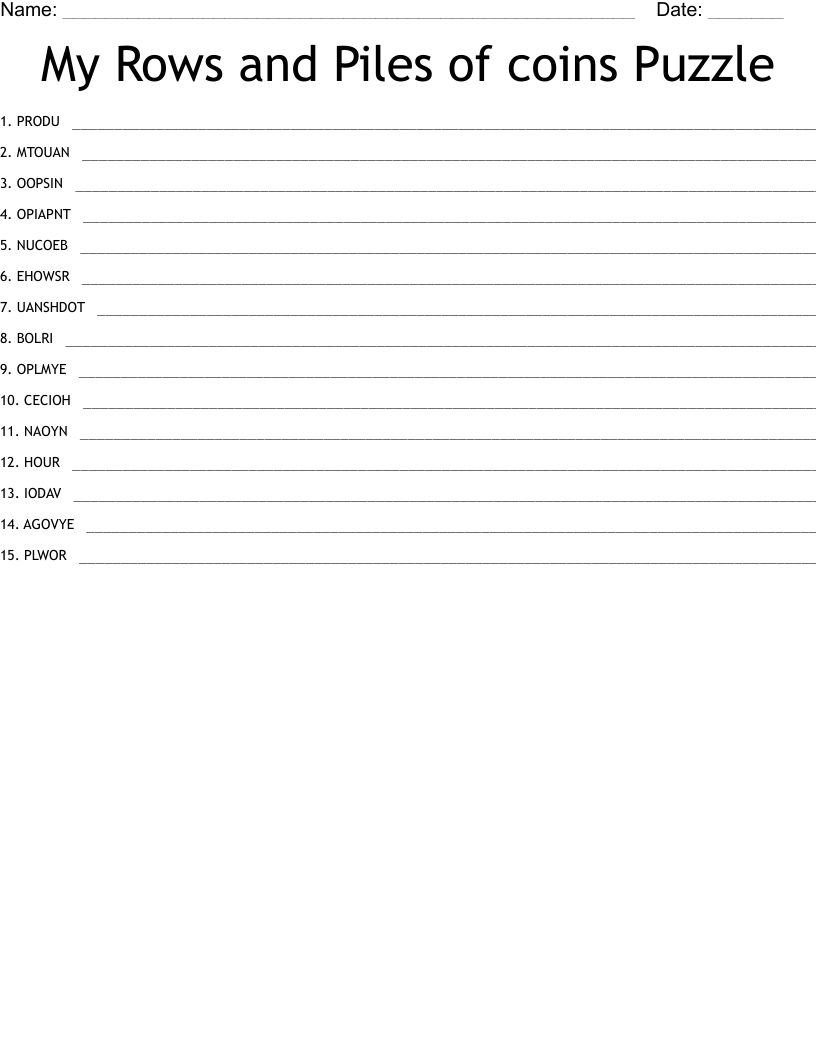 My Rows and Piles of coins Puzzle Word Scramble