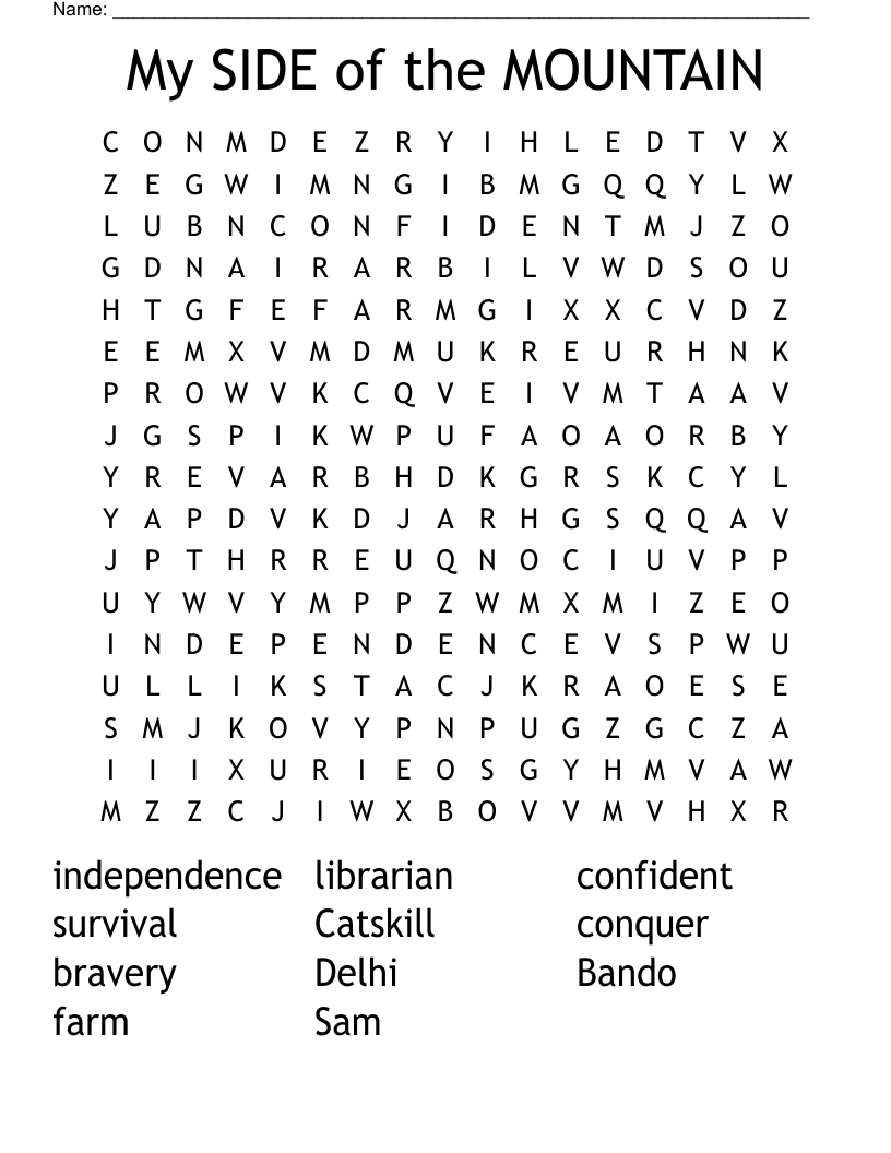 My SIDE of the MOUNTAIN Word Search