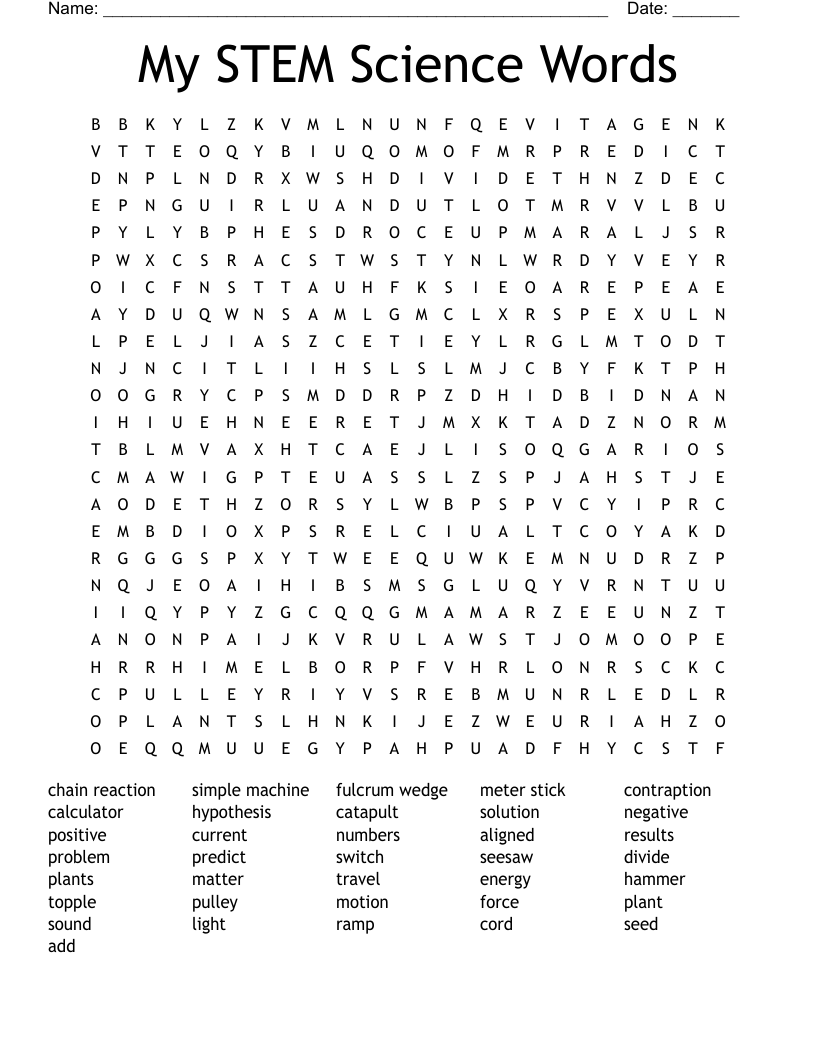 My STEM Science Words Word Search
