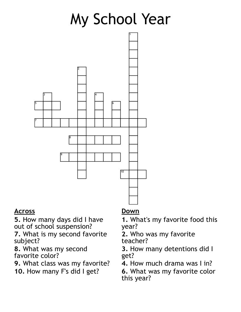 My School Year Crossword