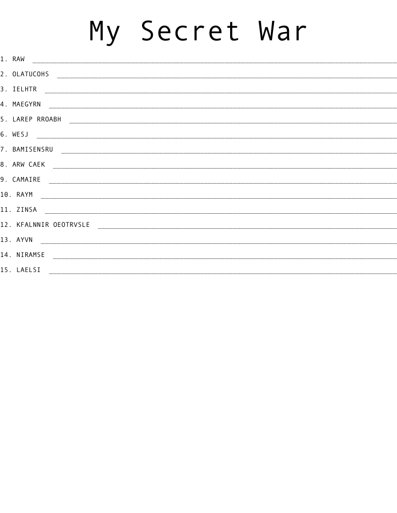 My Secret War Word Scramble