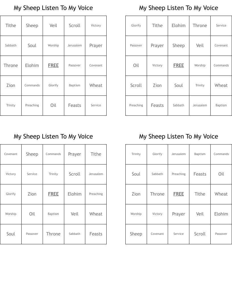 My Sheep Listen To My Voice Bingo Cards