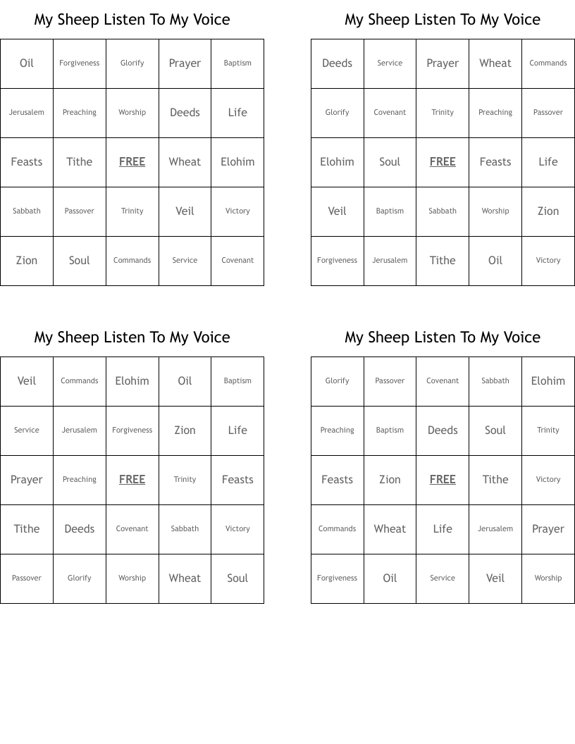 My Sheep Listen To My Voice Bingo Cards