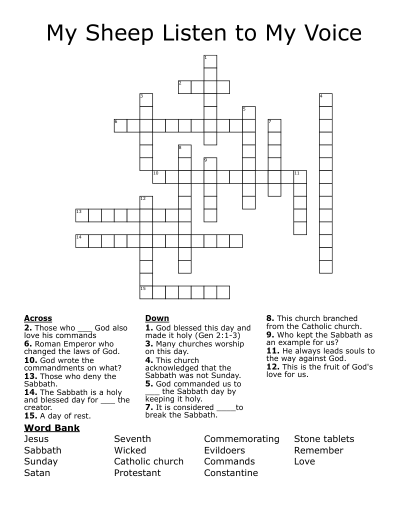 My Sheep Listen to My Voice  Crossword