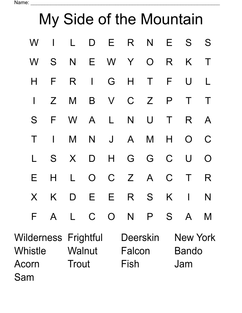 My Side of the Mountain Word Search