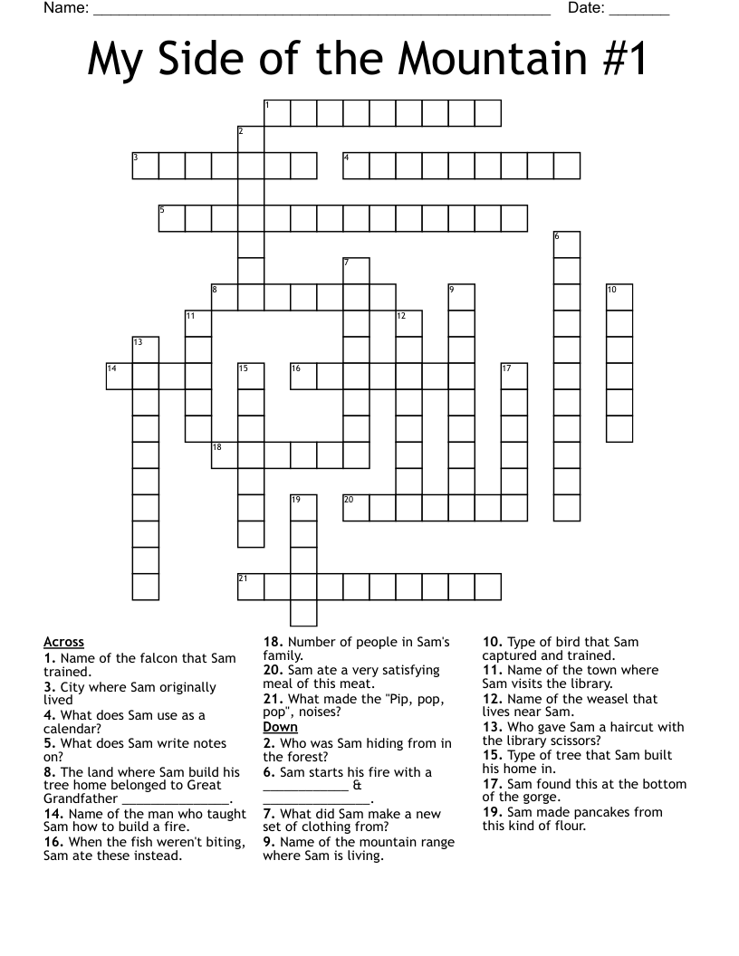 My Side of the Mountain #1 Crossword