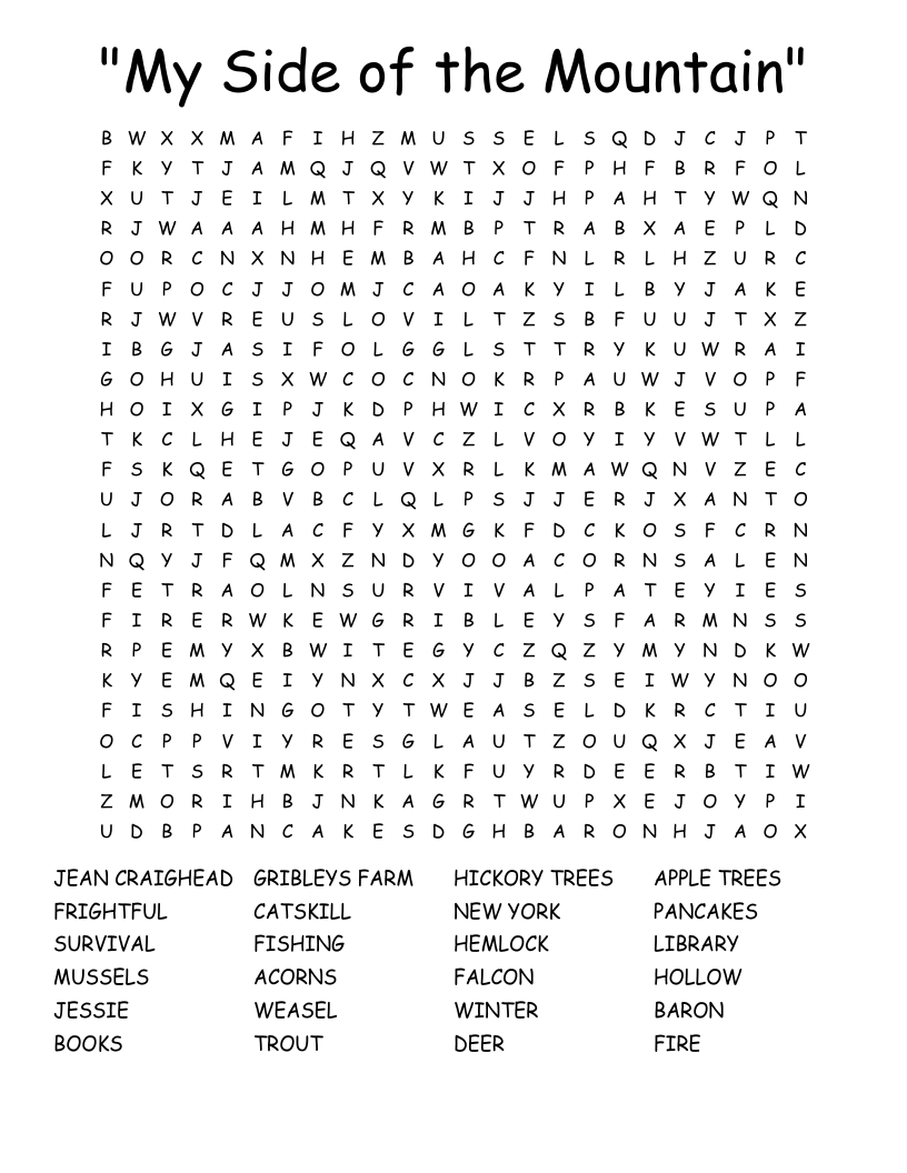 "My Side of the Mountain" Word Search