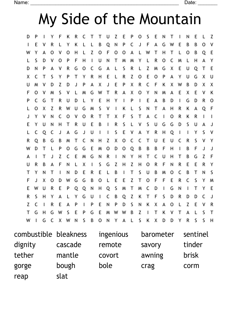 My Side of the Mountain Word Search