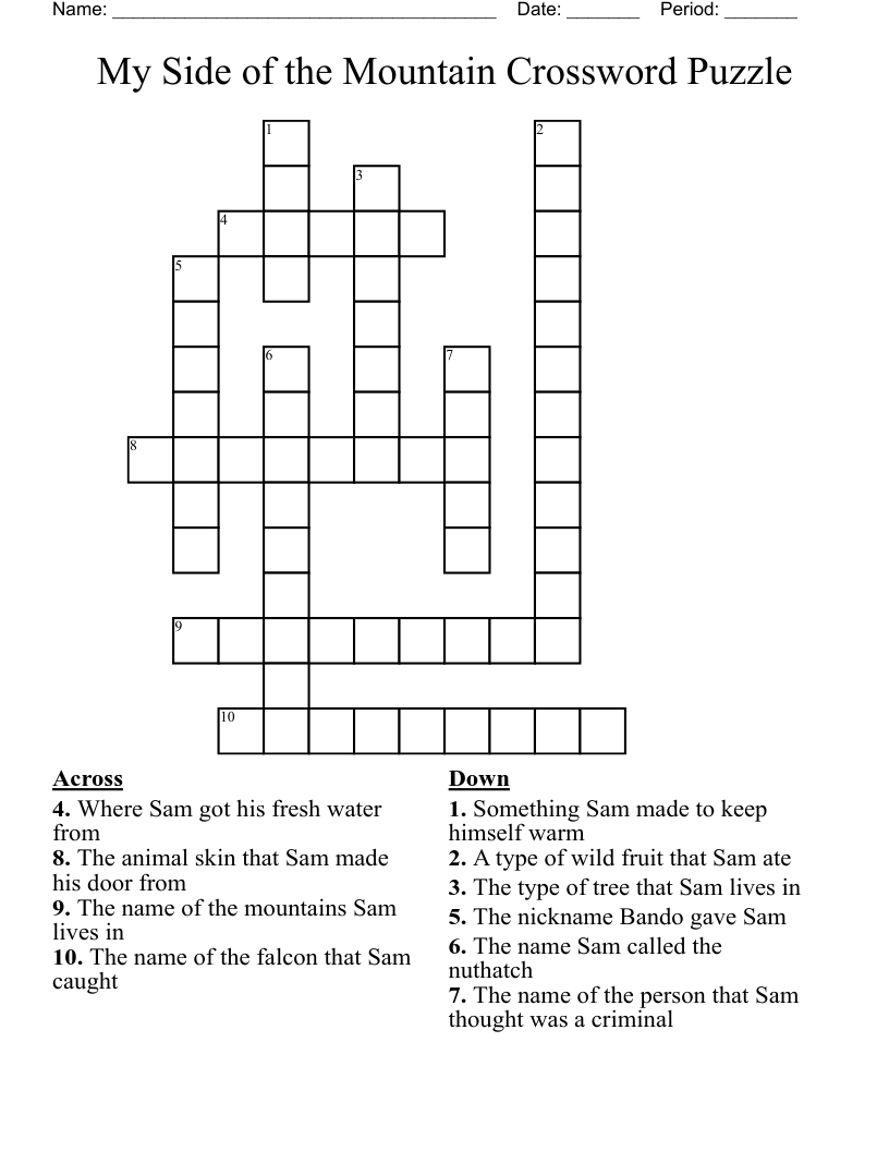 My Side of the Mountain Crossword Puzzle 