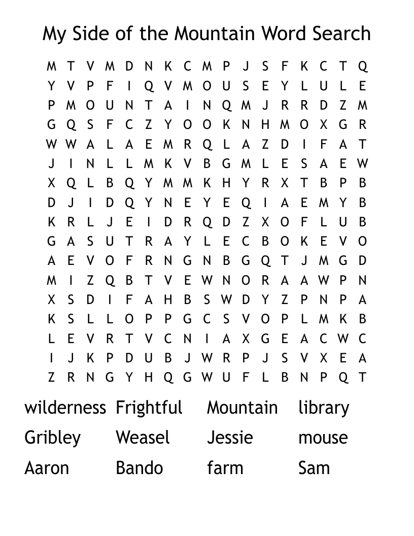 My Side of the Mountain Word Search