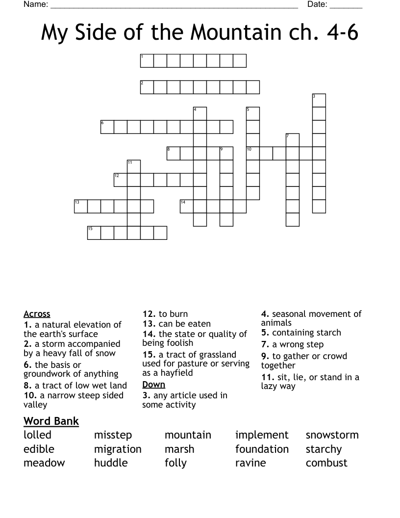 My Side of the Mountain ch. 4-6 Crossword