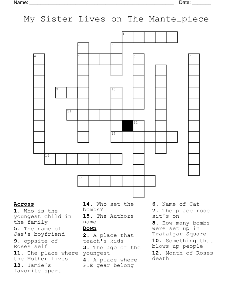 My Sister Lives on The Mantelpiece Crossword