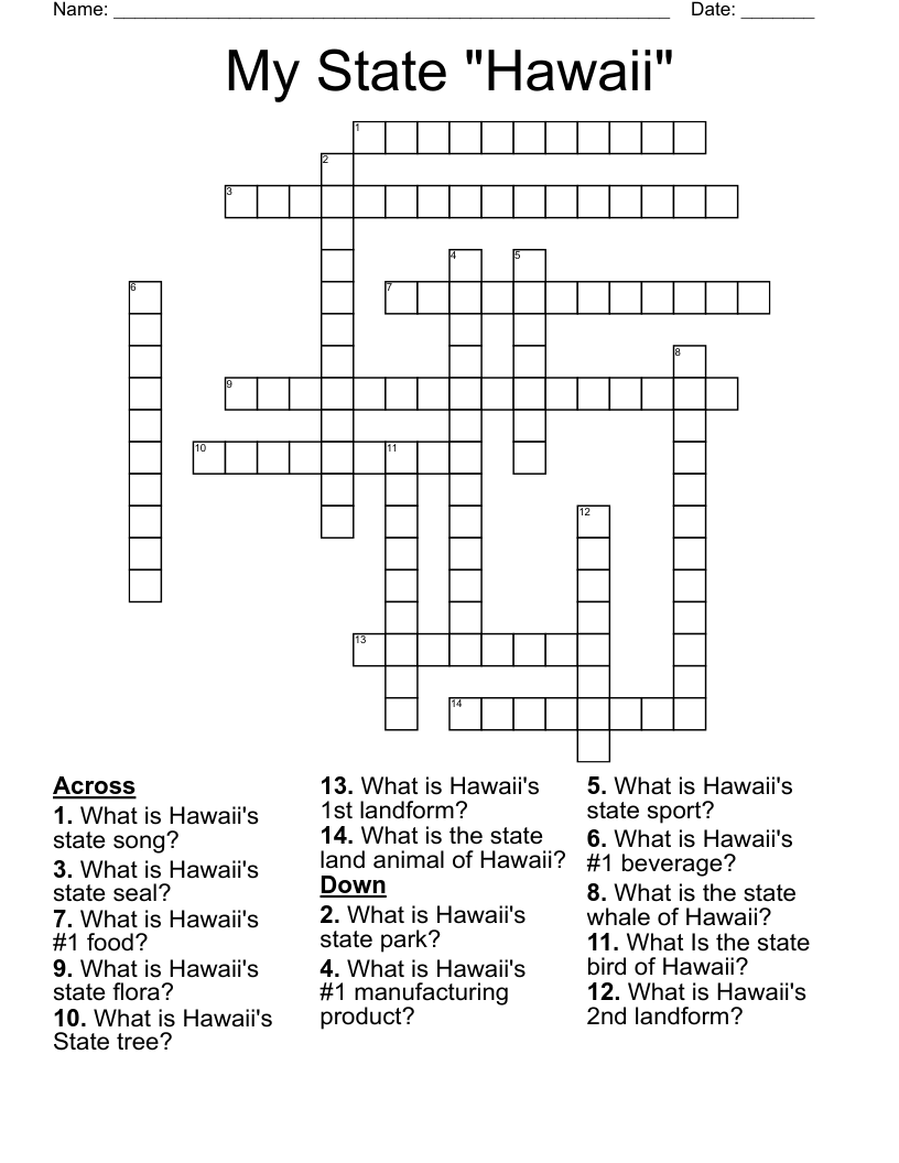 My State "Hawaii" Crossword