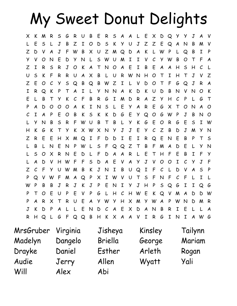 My Sweet Donut Delights Word Search
