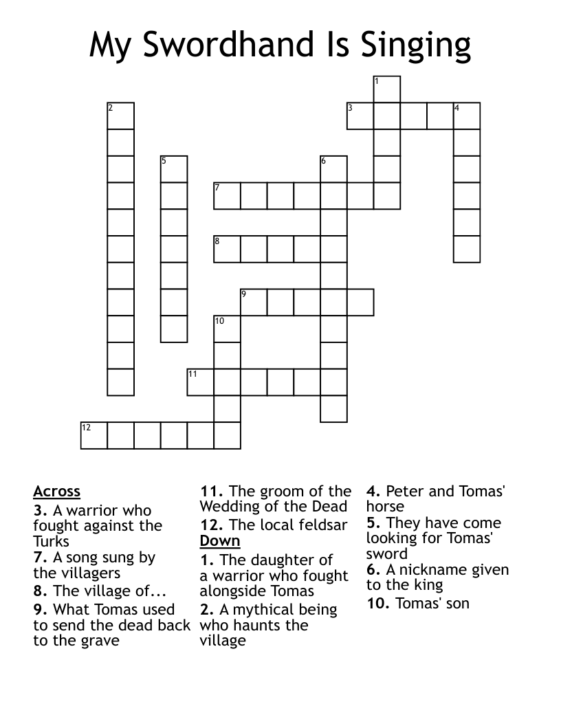 My Swordhand Is Singing Crossword