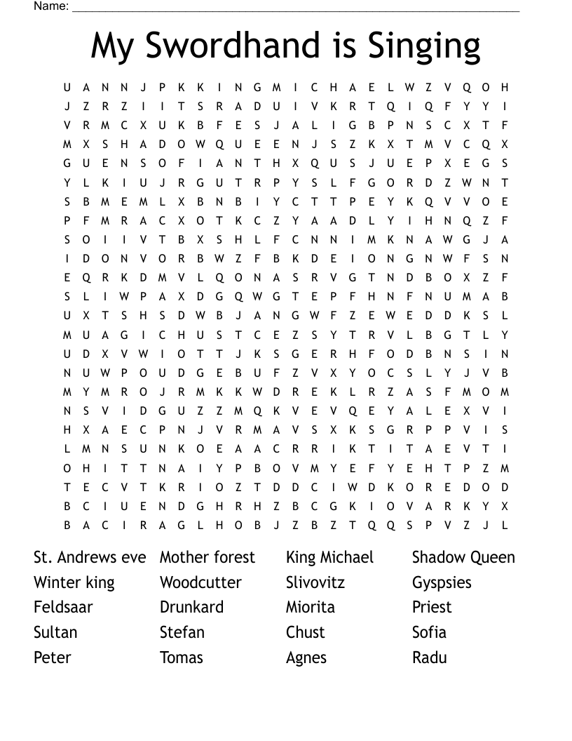 My Swordhand is Singing Word Search