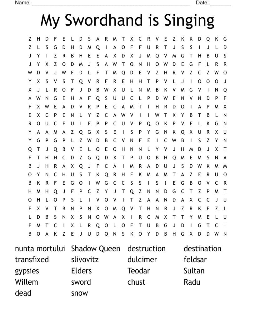 My Swordhand is Singing Word Search