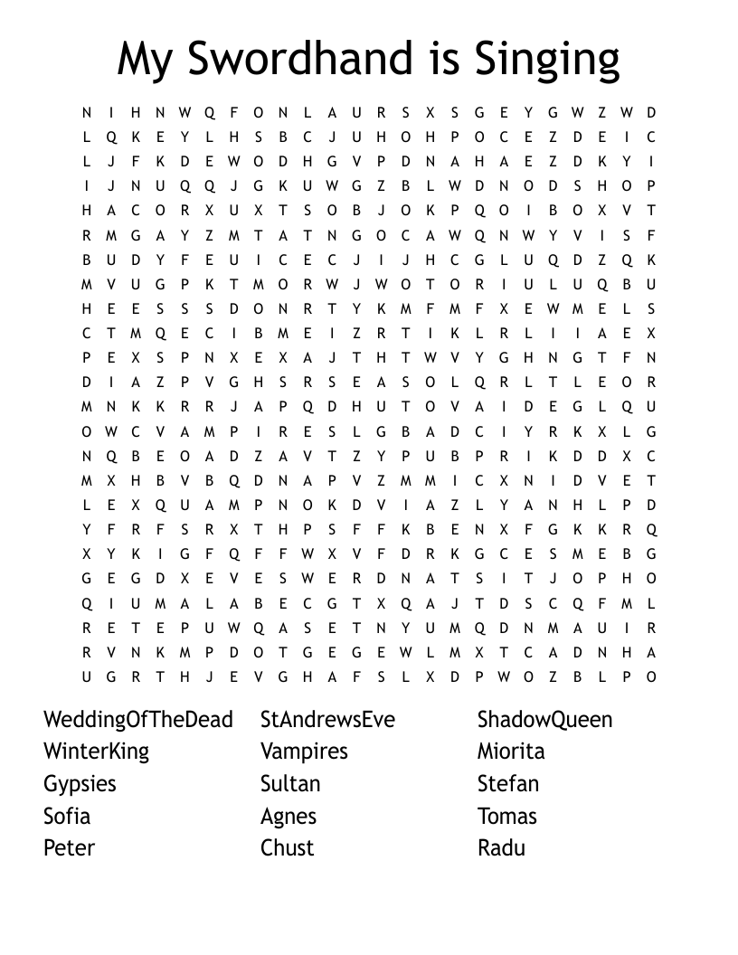 My Swordhand is Singing  Word Search