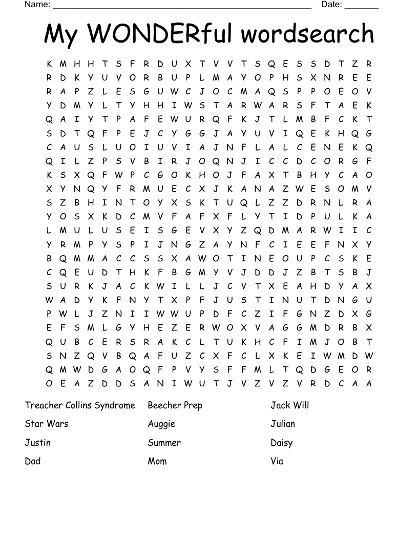 My WONDERful wordsearch