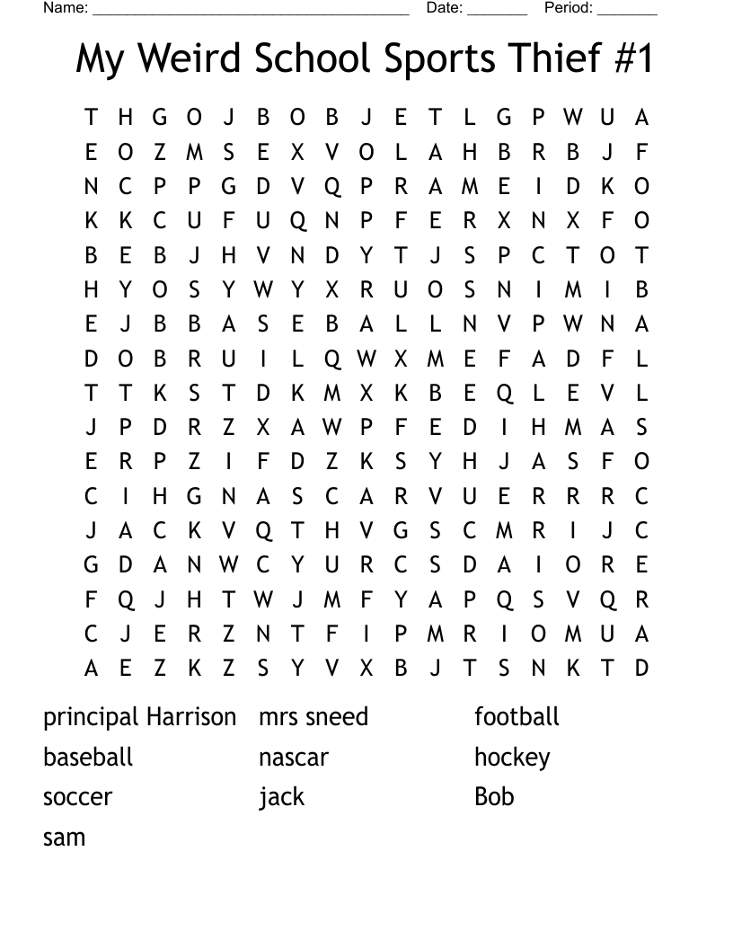 My Weird School Sports Thief #1 Word Search