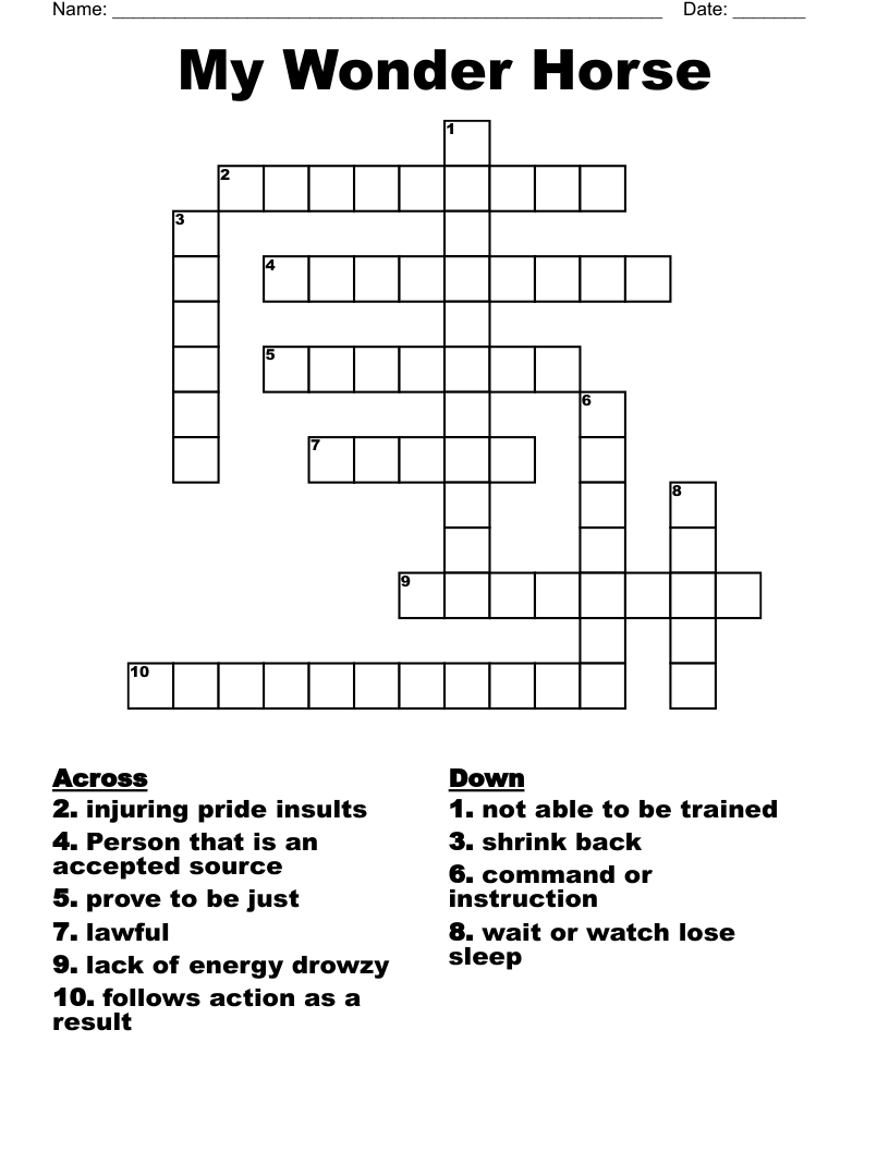 My Wonder Horse Crossword