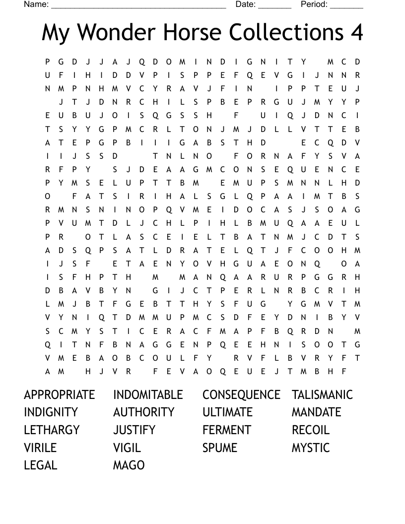 My Wonder Horse Collections 4 Word Search