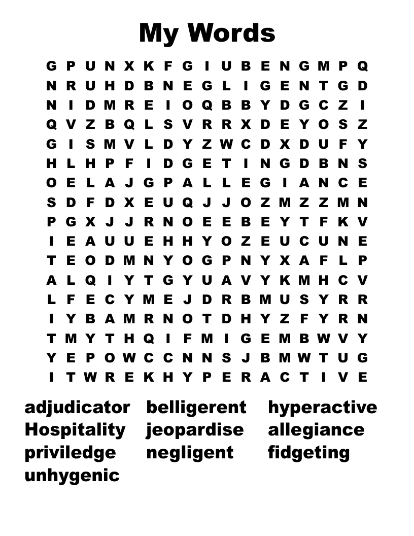My Words Word Search