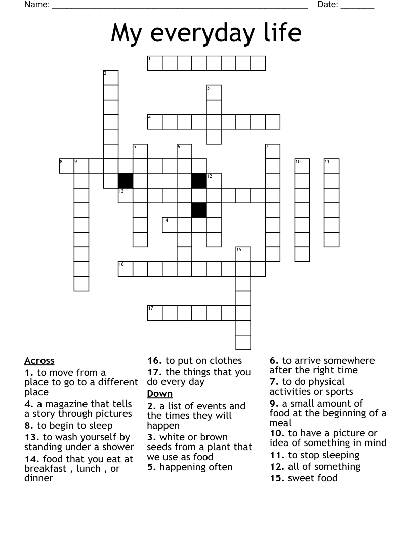 My everyday life Crossword