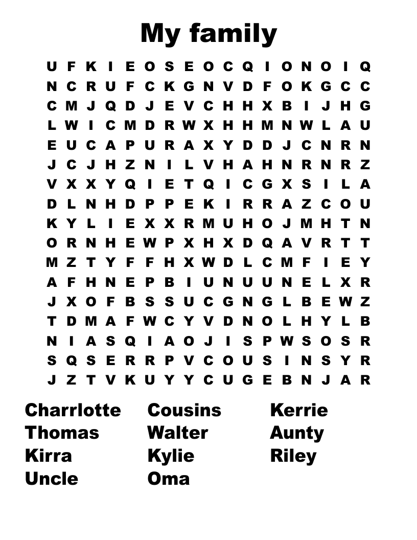 My family Word Search