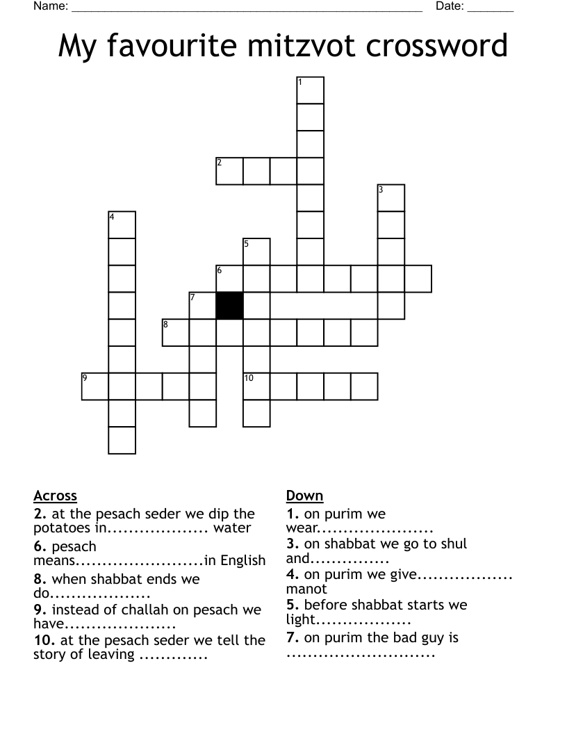 My favourite mitzvot crossword