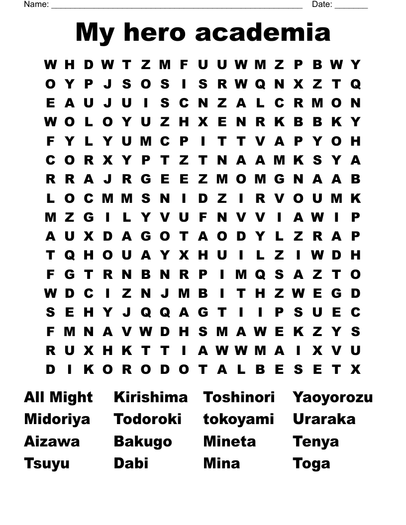 My hero academia  Word Search