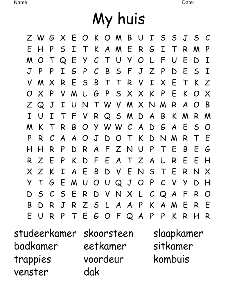 My huis Word Search