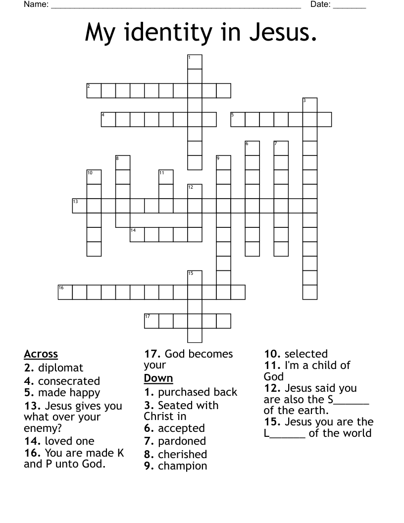 My identity in Jesus. Crossword